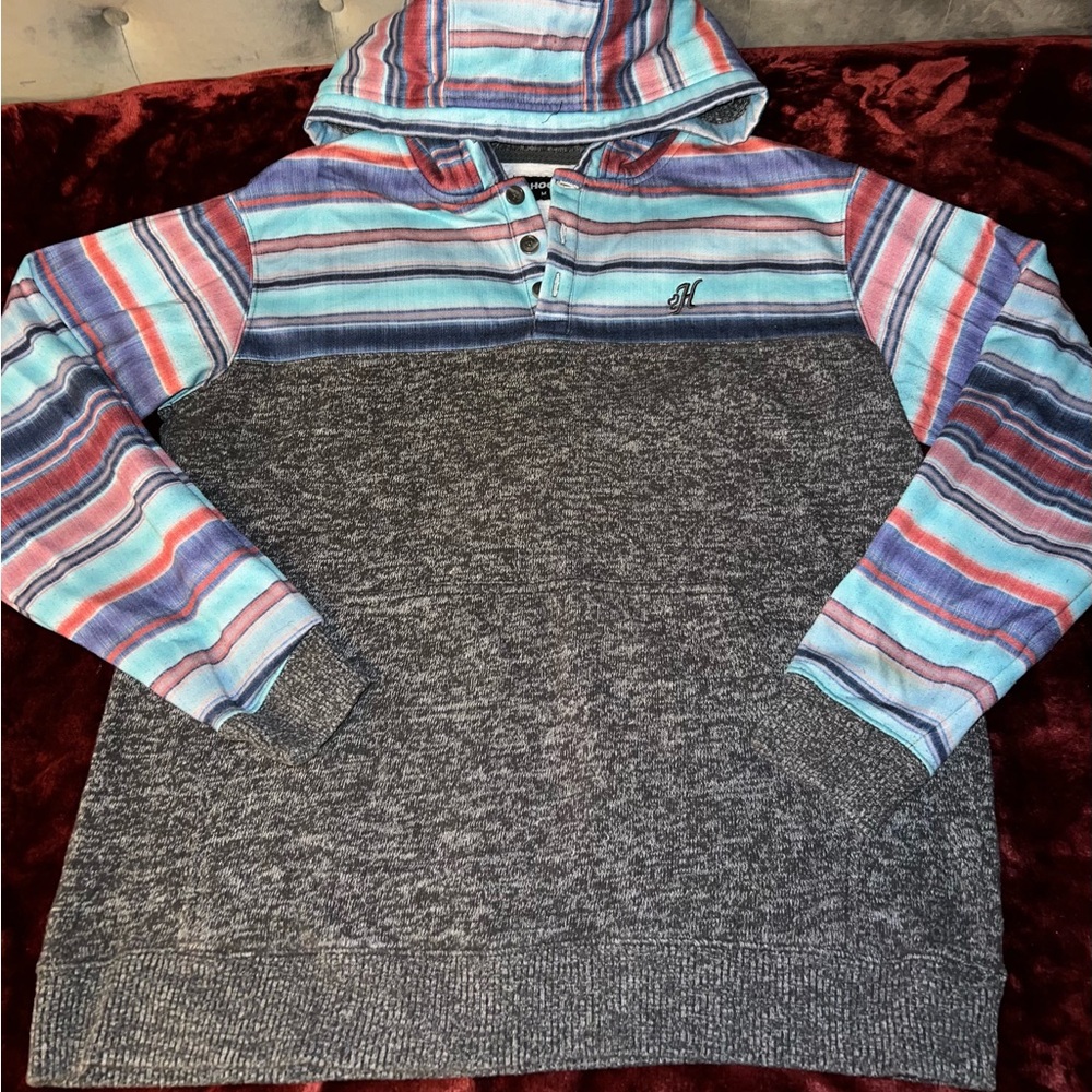Hooey Multicolor Striped and Gray Hooded Sweater